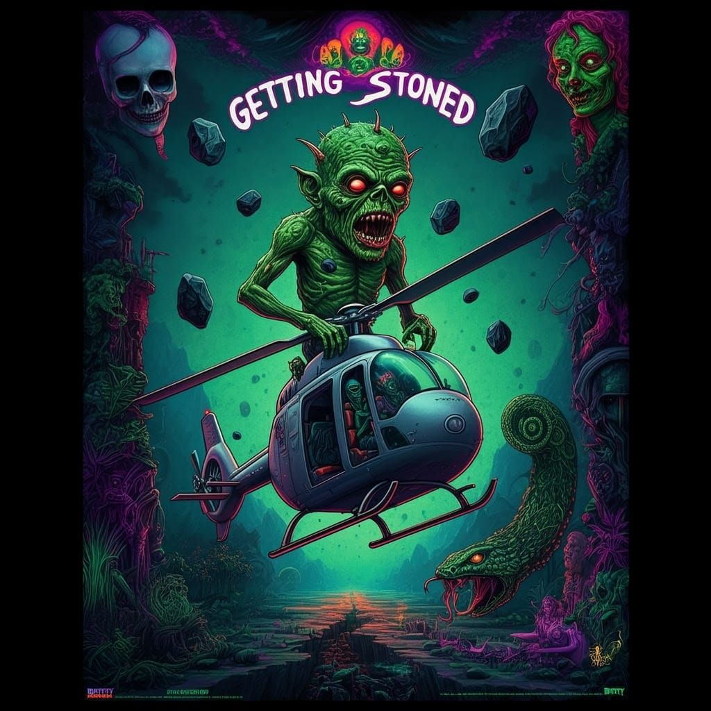 Cyberpunk Monster Rides Chopper Under Blacklight