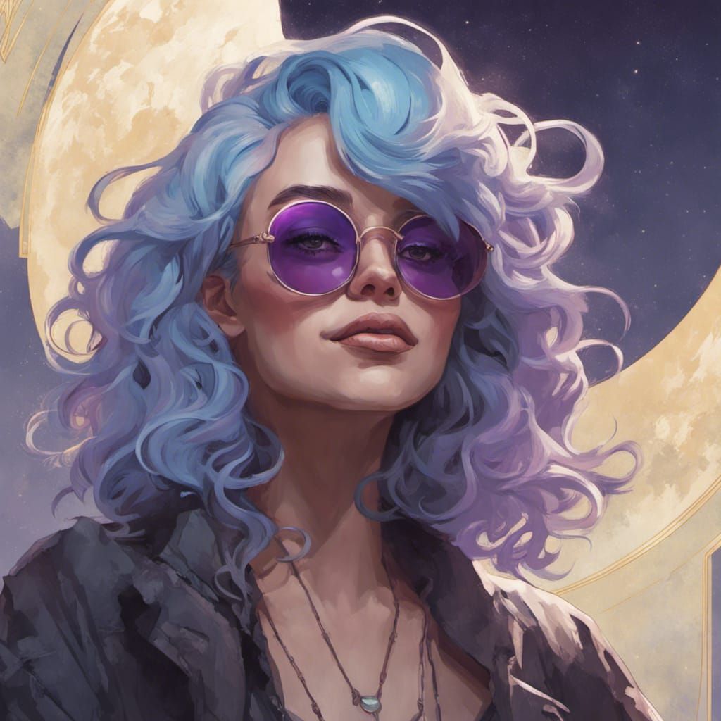 Gothic Grunge Woman with Blue Hair, Digital Portrait