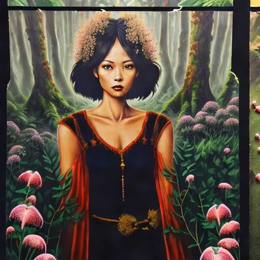 Rainforest Oil Painting with Intricate Botanical Details