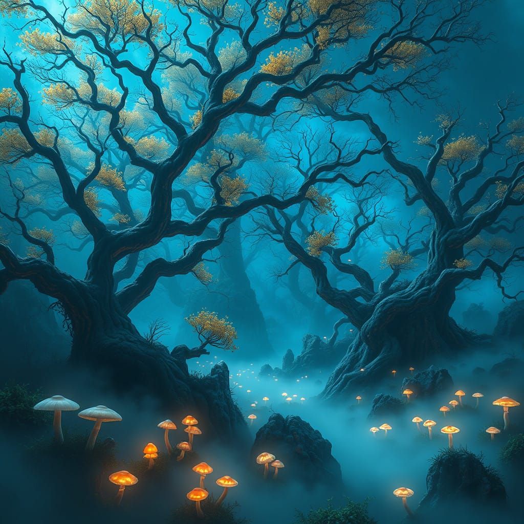 Mystical Forest Realm in Eerie Silence