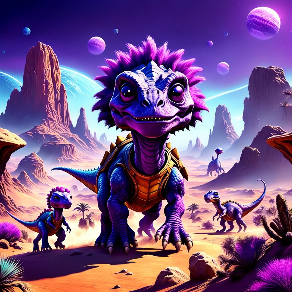 Purple Alien Planet with Furry Animals