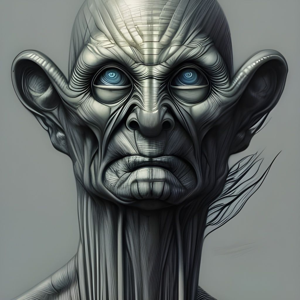 Detailed 3D Pencil Sketch of Clear-Eyed Alien