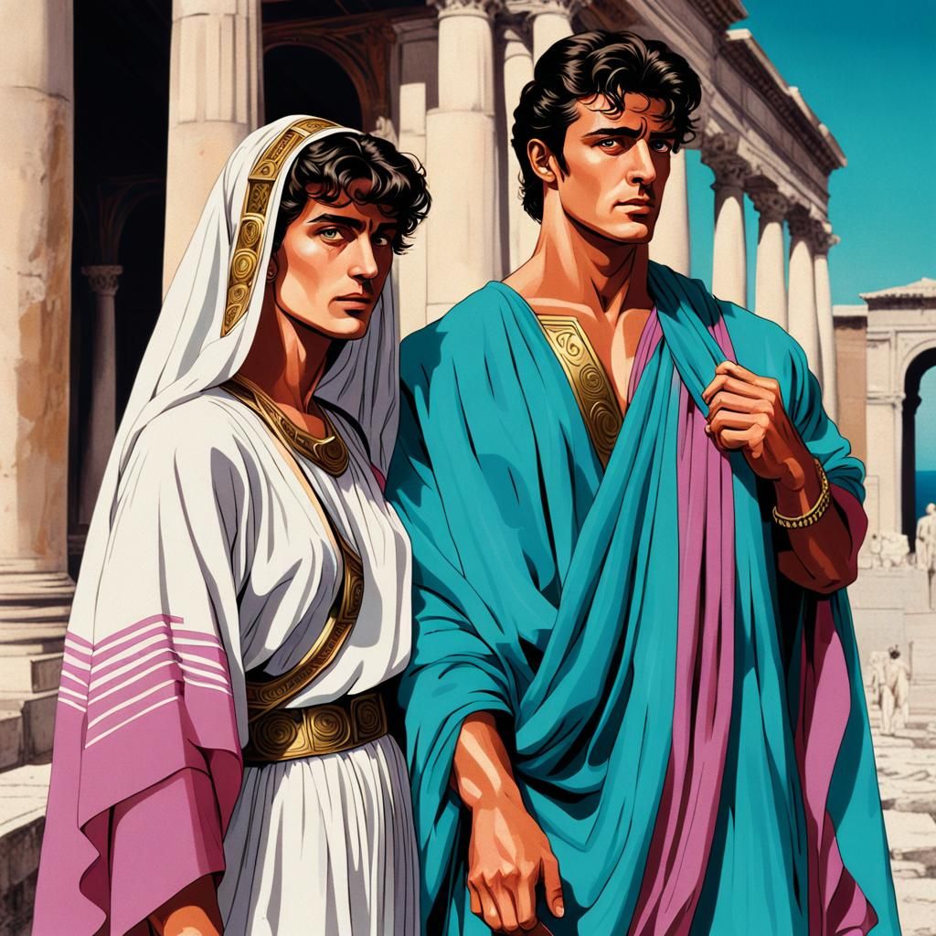 Vaporwave Roman Couple in Ancient Pompeii