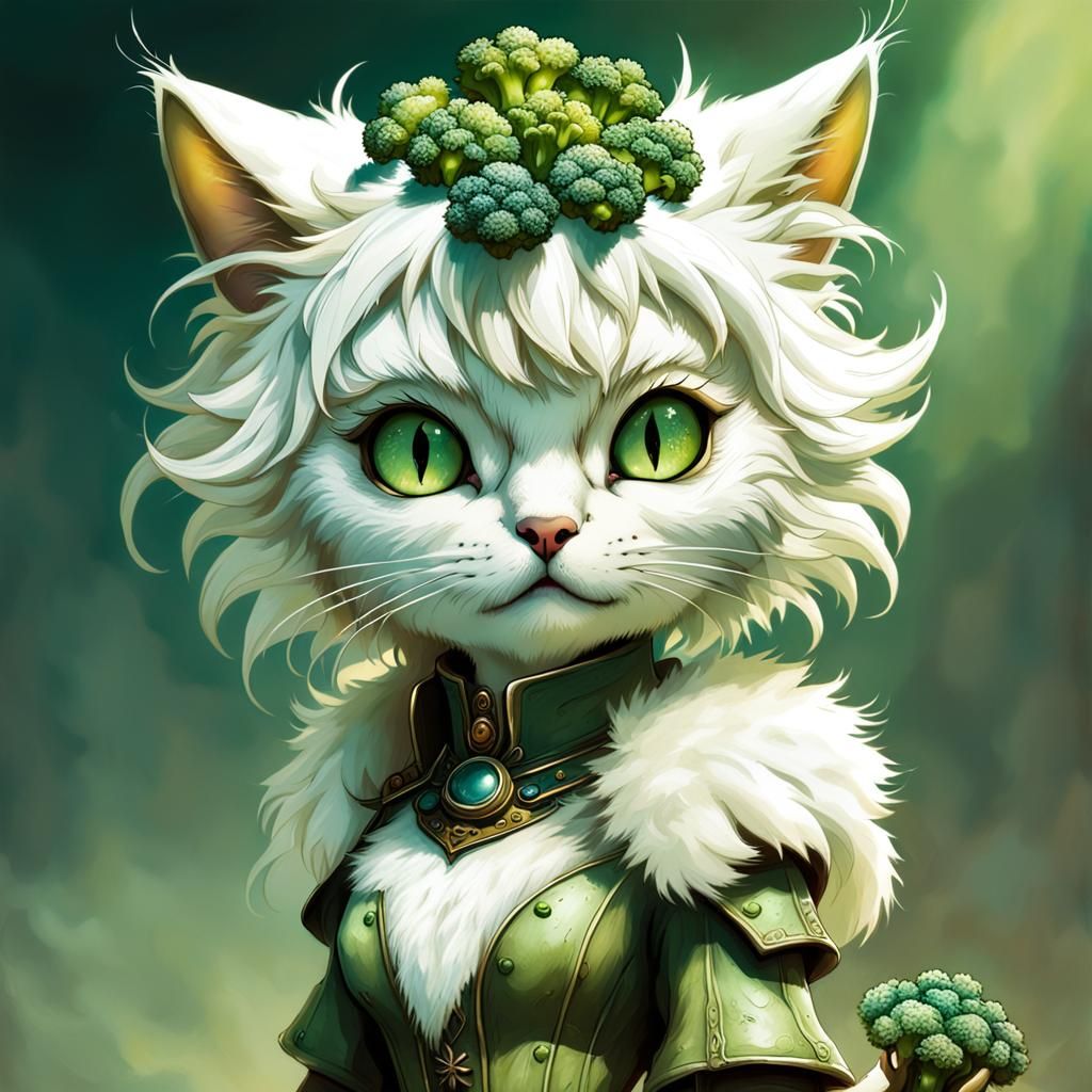 Broccoli Cat-Girl in Anime Style