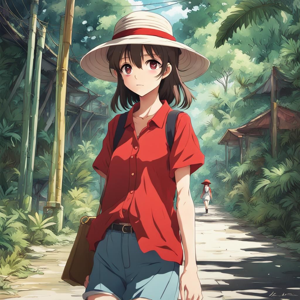 Teen in Jungle Street: Anime-Inspired Art