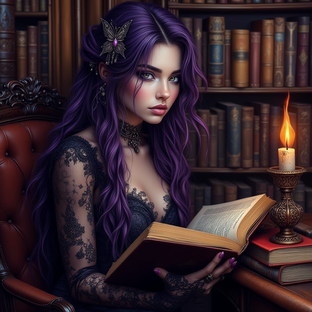 Ethereal Woman in Victorian Study, Bohemian Style