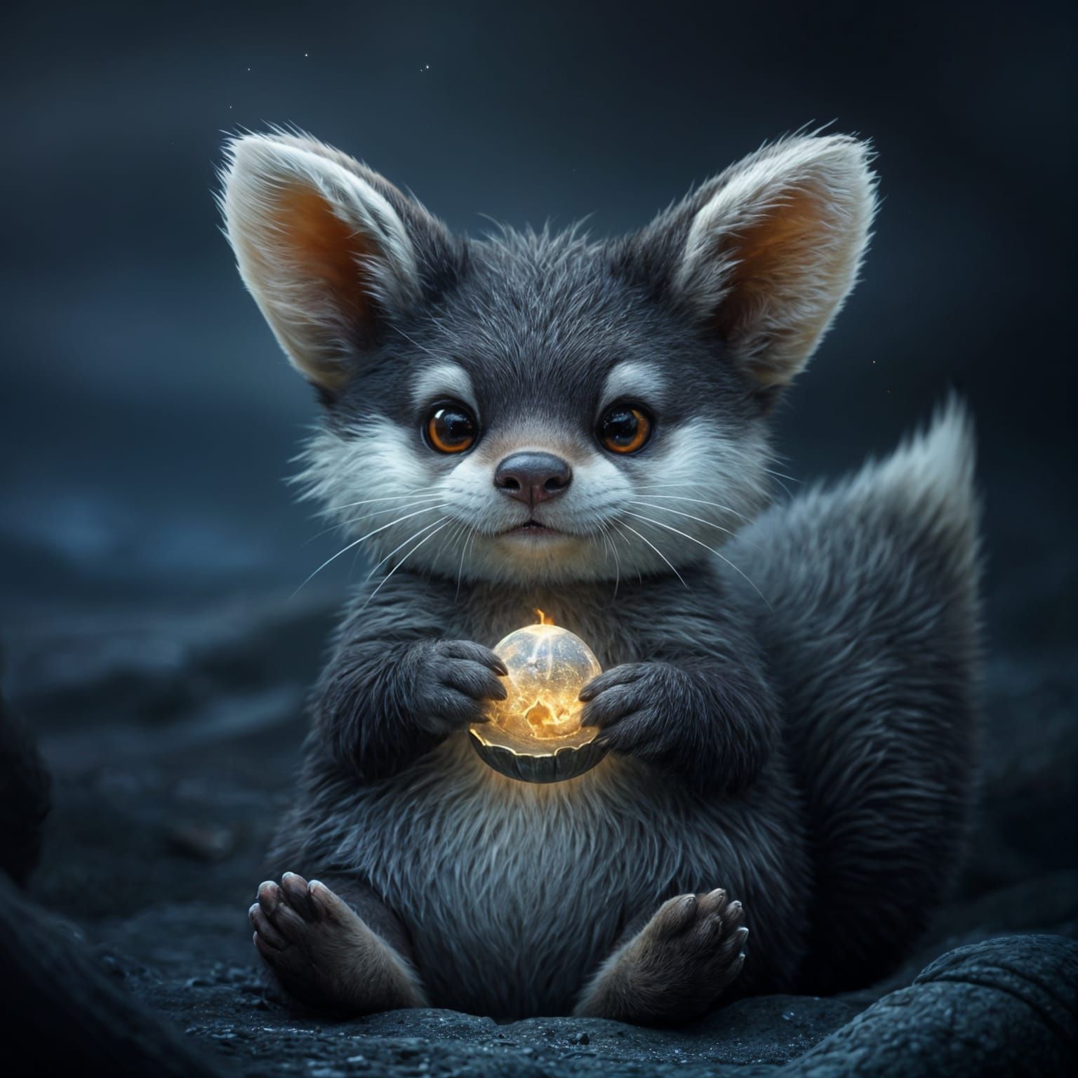 Cute Otter Fox Offering Treasure Under Mournful Angelic Ligh...