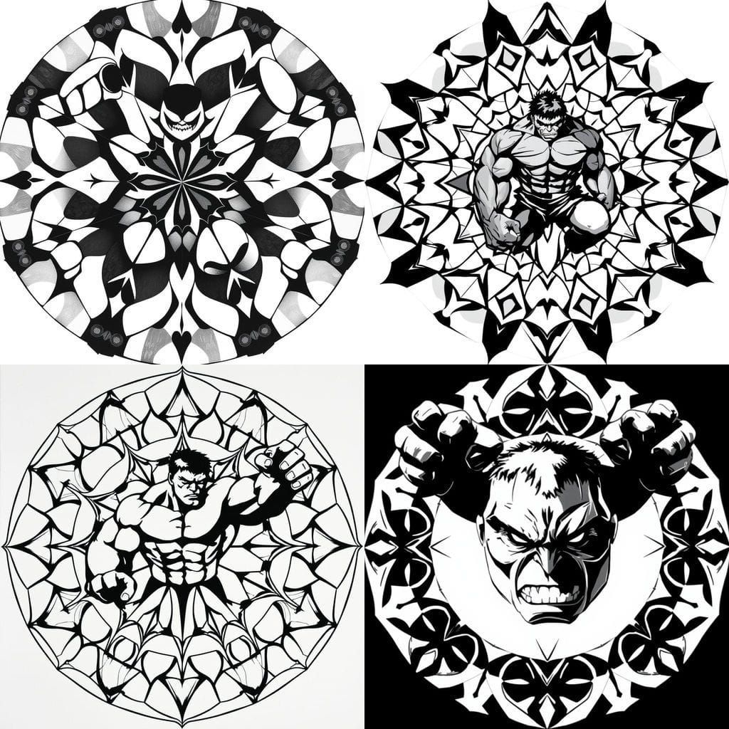 Hulk Mandala in Abstract Cubism Style