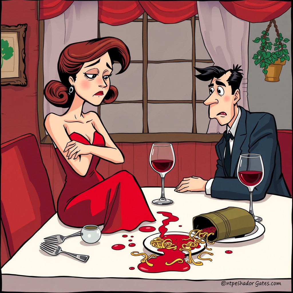 Comedic Illustration of a Ruined First Date
