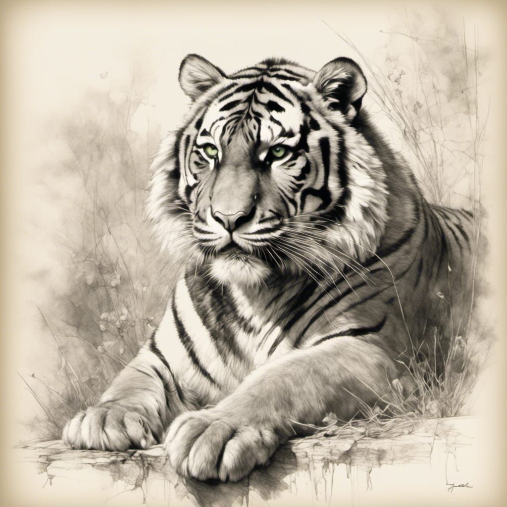 Hyperdetailed Tiger Sketch: Digital Masterpiece