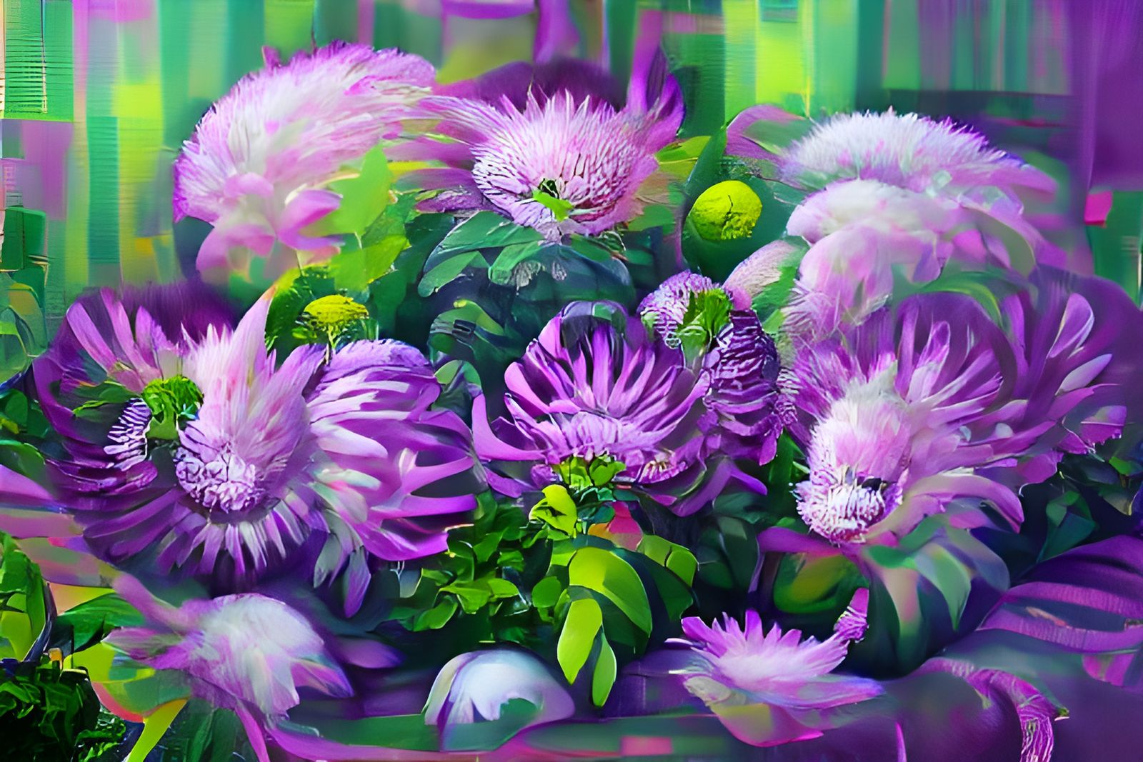 Colorful Chrysanthemums in Oil on Canvas Style