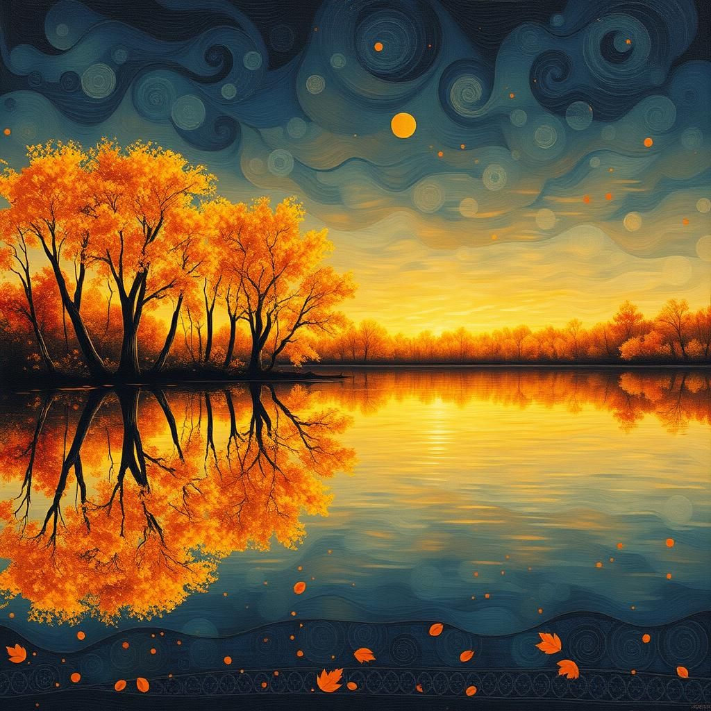 Autumn Lake: Klee, Klimt, and Art Brut Fusion