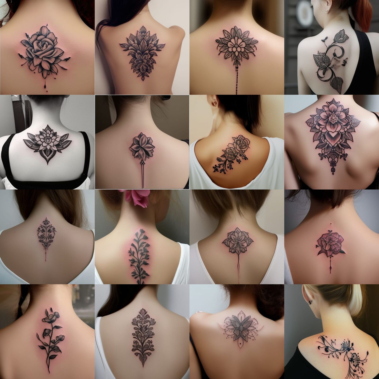 Delicate Floral Tattoo Design for Neck