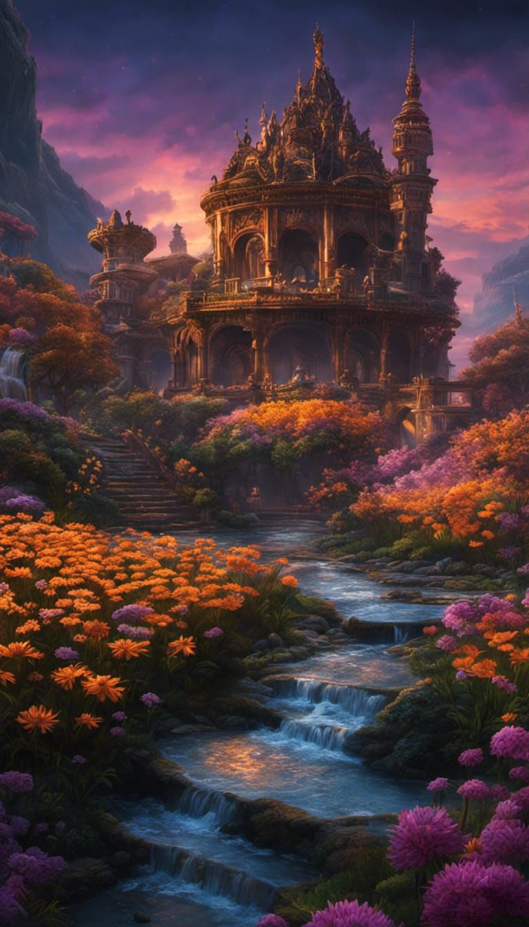 Epic Pumpkin with Purple Flowers in Digital Art