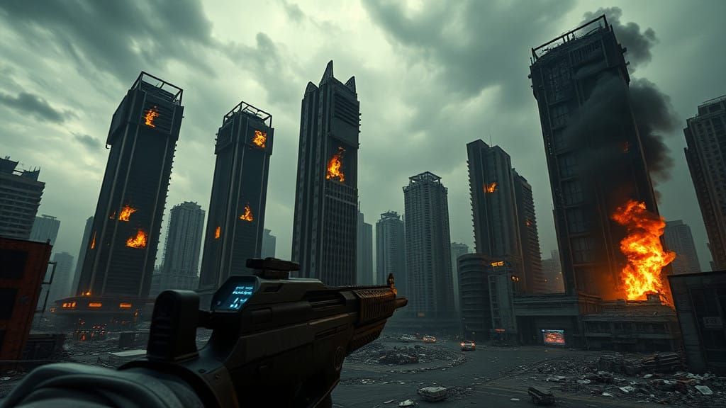 Gritty Post-Apocalyptic South Korea Cityscape in a Cinematic...
