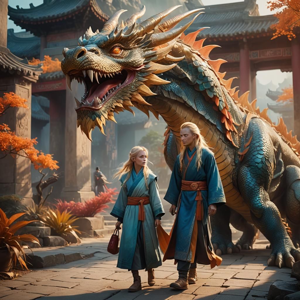 Girl and Dragon in Ancient China: Matte Painting