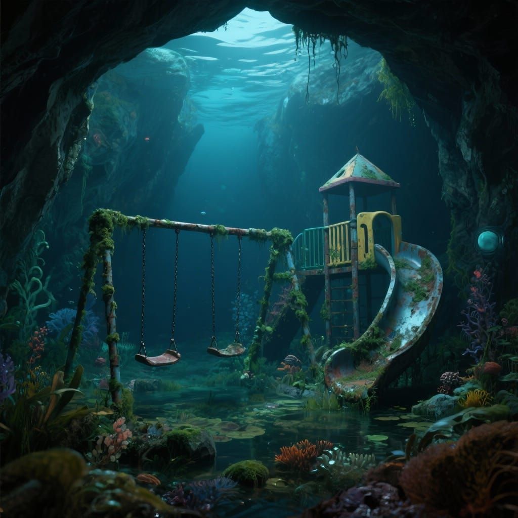 Underwater Cave with Rusty Playground, Mystical & Haunting