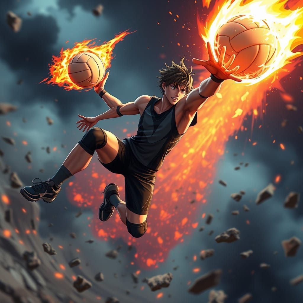 Meteor Volleyball Player in Mid-Air Action