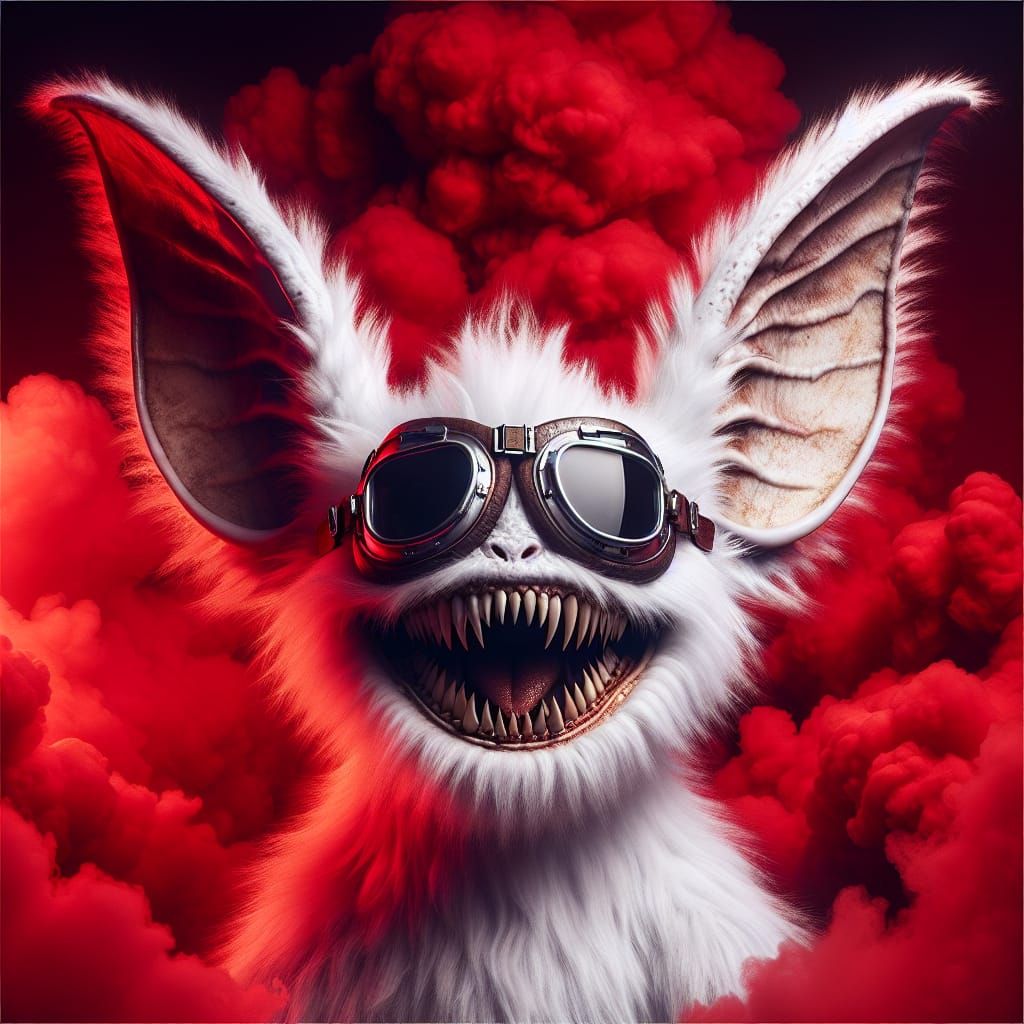 White Fur Creature with Aviator Goggles on Red