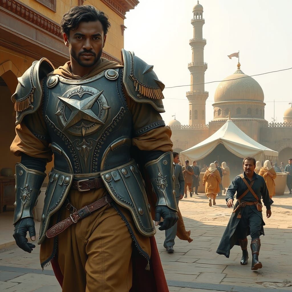 Sci-Fi Warrior in Ancient Arabic City