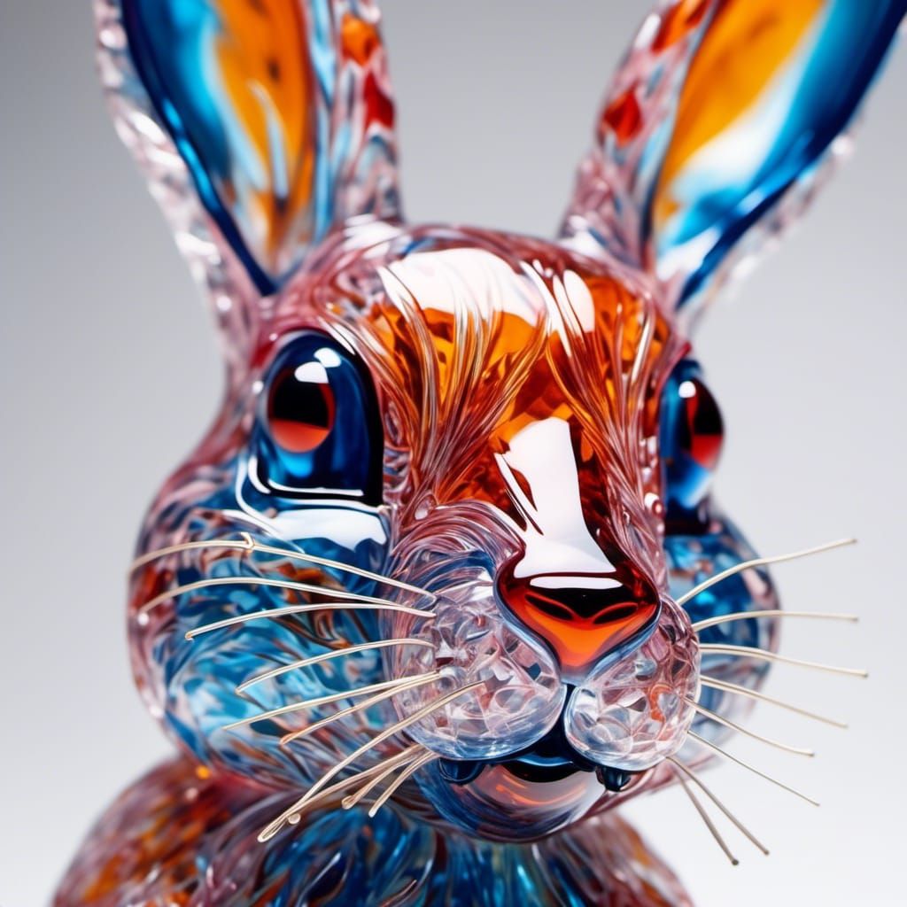 Detailed Glass Rabbit Sculpture in Glass Art Style