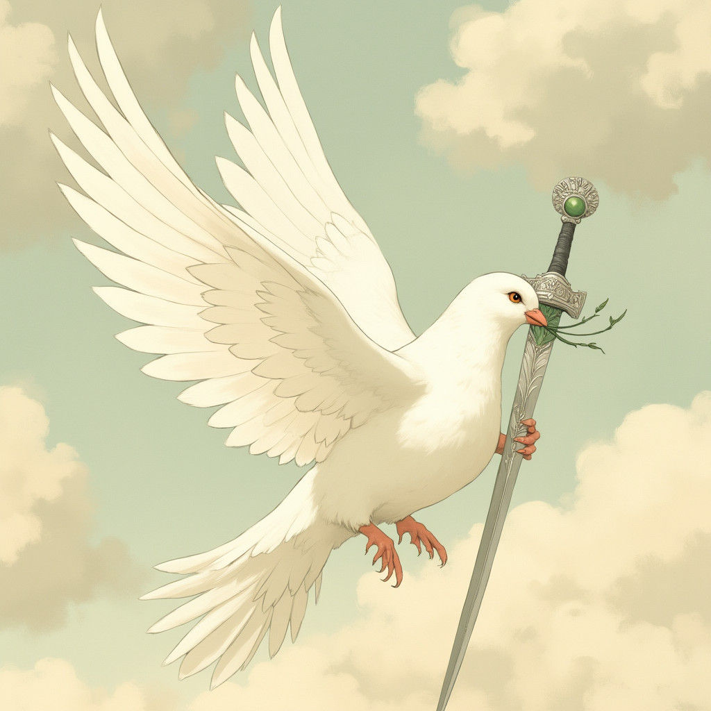 Dove with Dagger in Flight, Pop Surrealism Style