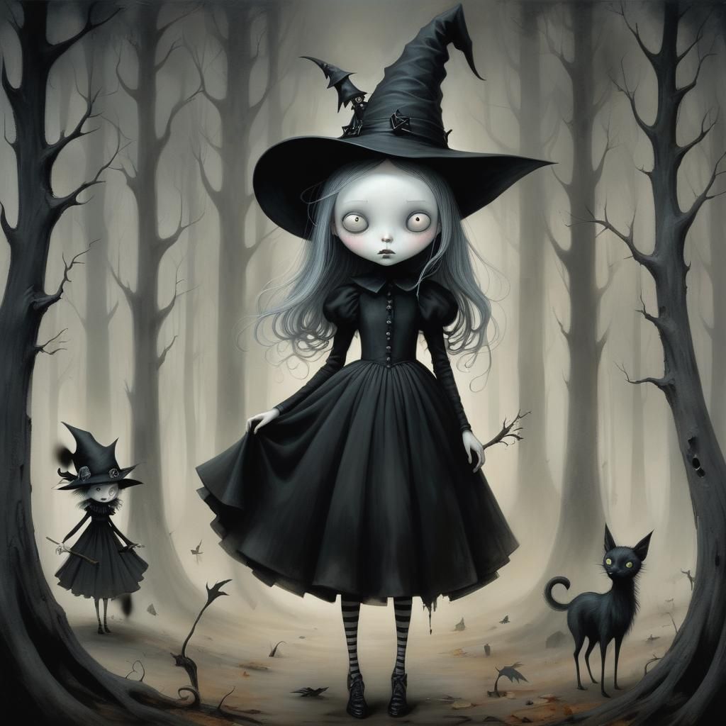 Eerie Forest Witch in Surrealist Style