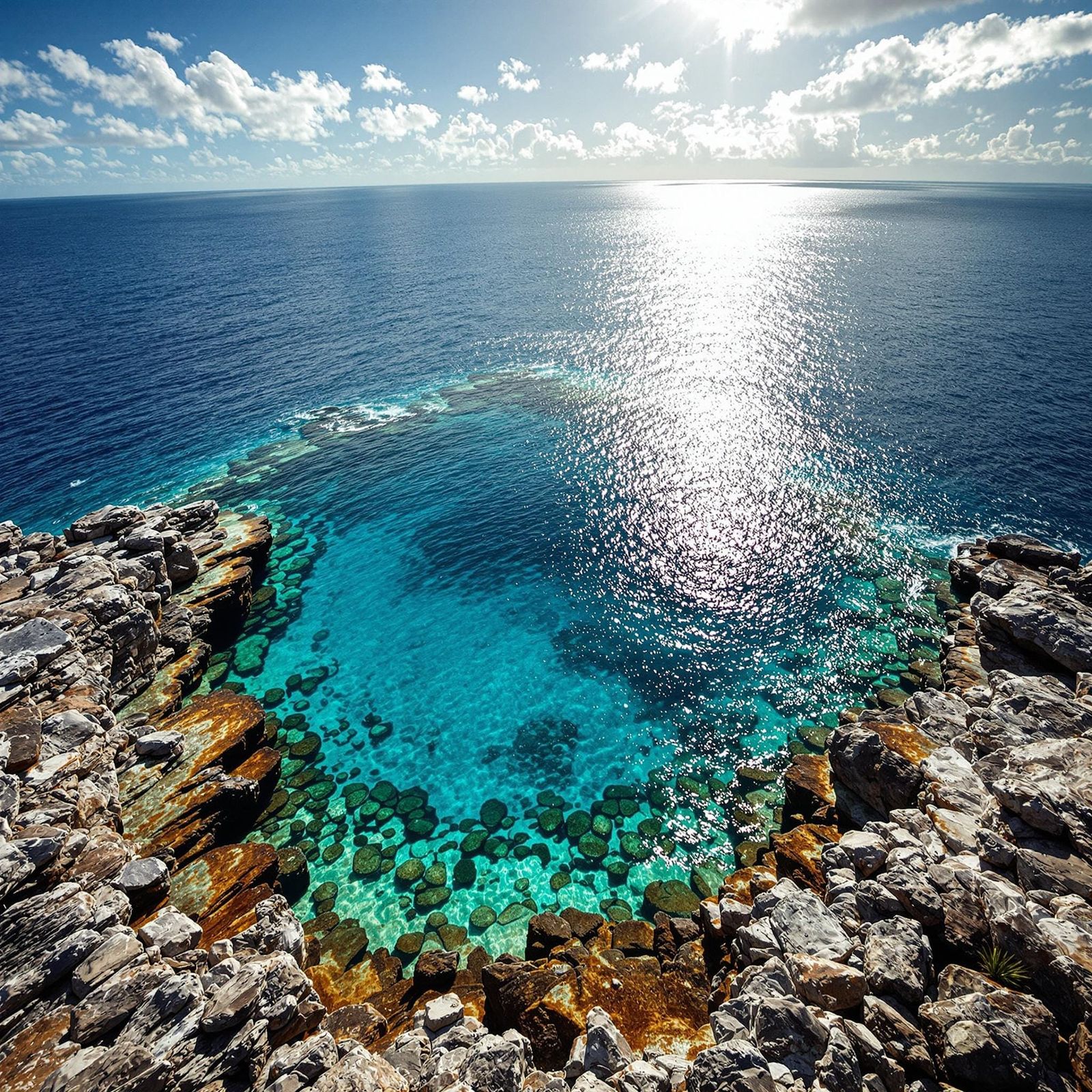 Sunlit Great Blue Hole of Belize in Sfumato Seascape