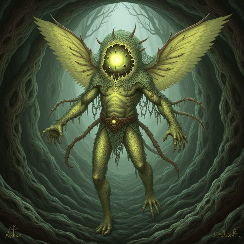 Ethereal Glowing Creature in Gothic Lace Veil