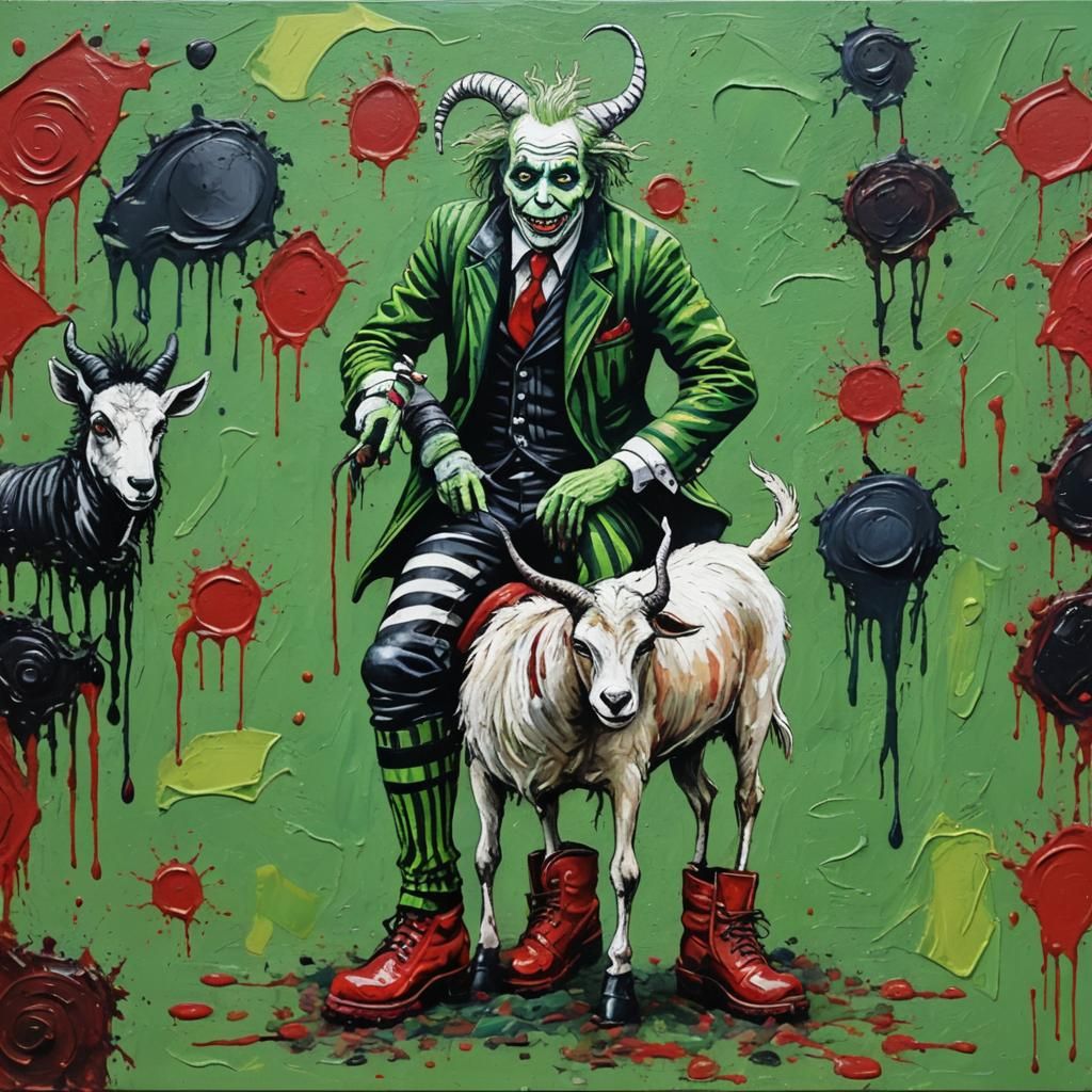 Biker Beetlejuice Goat Ride in Acrylic Painting