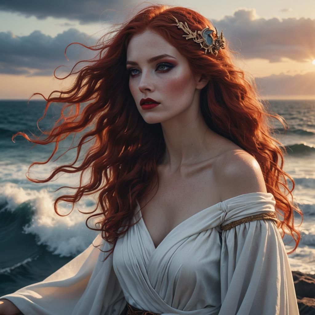 Goddess Watching Sunrise, Hyper-Realistic Fantasy Art