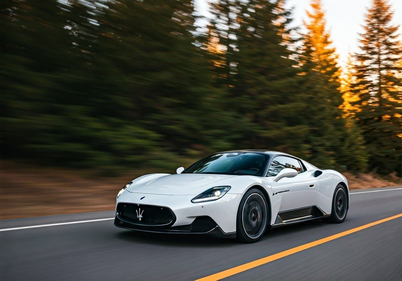 Maserati MC20 Speeds Through Sunny Forest Road