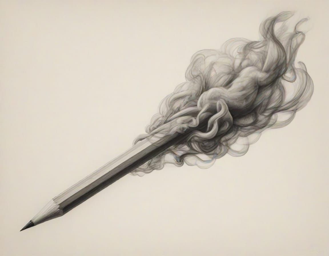 Pencil Transforms into Ethereal Smoke Over Parchment