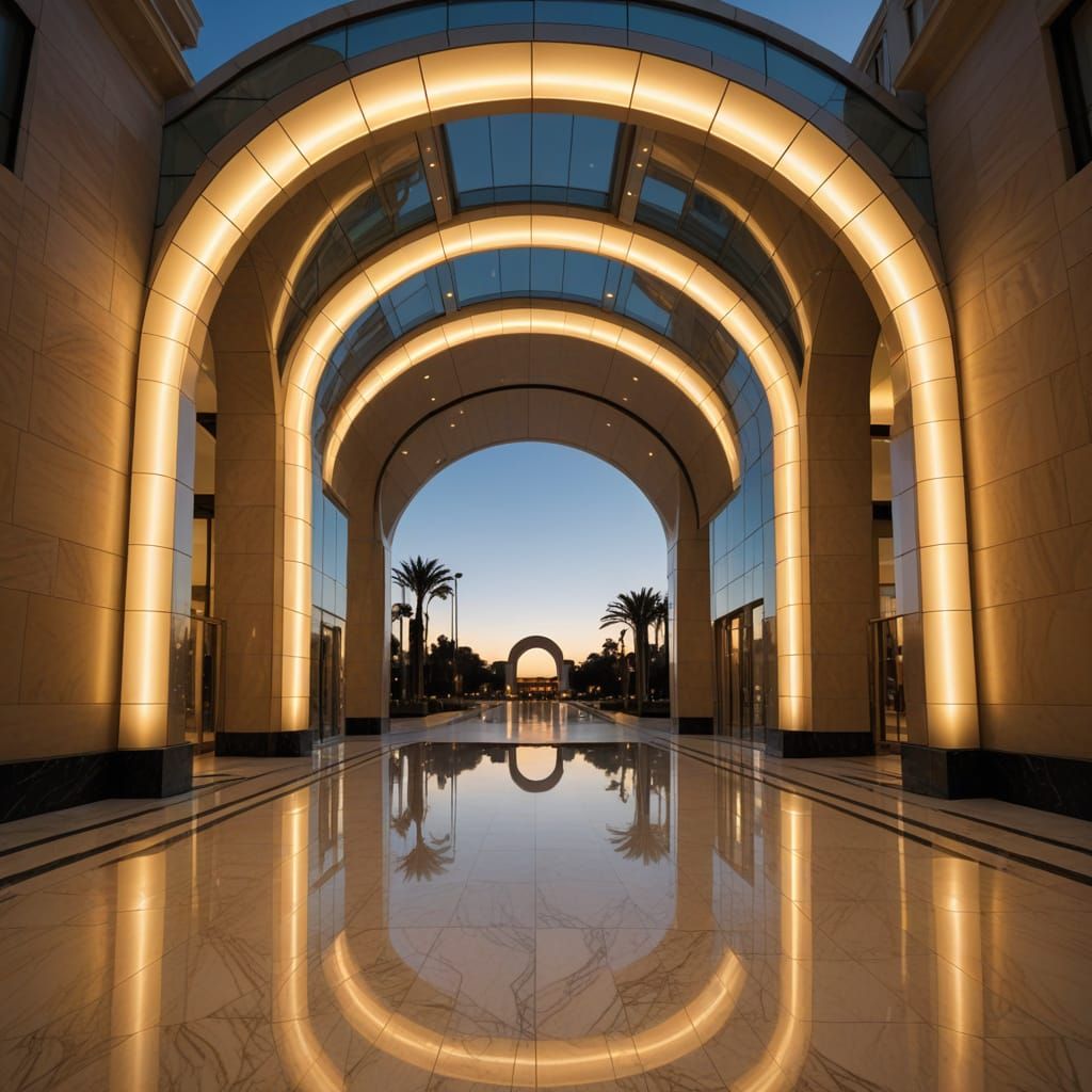 Illuminated Grand Entrance: Architectural Photography