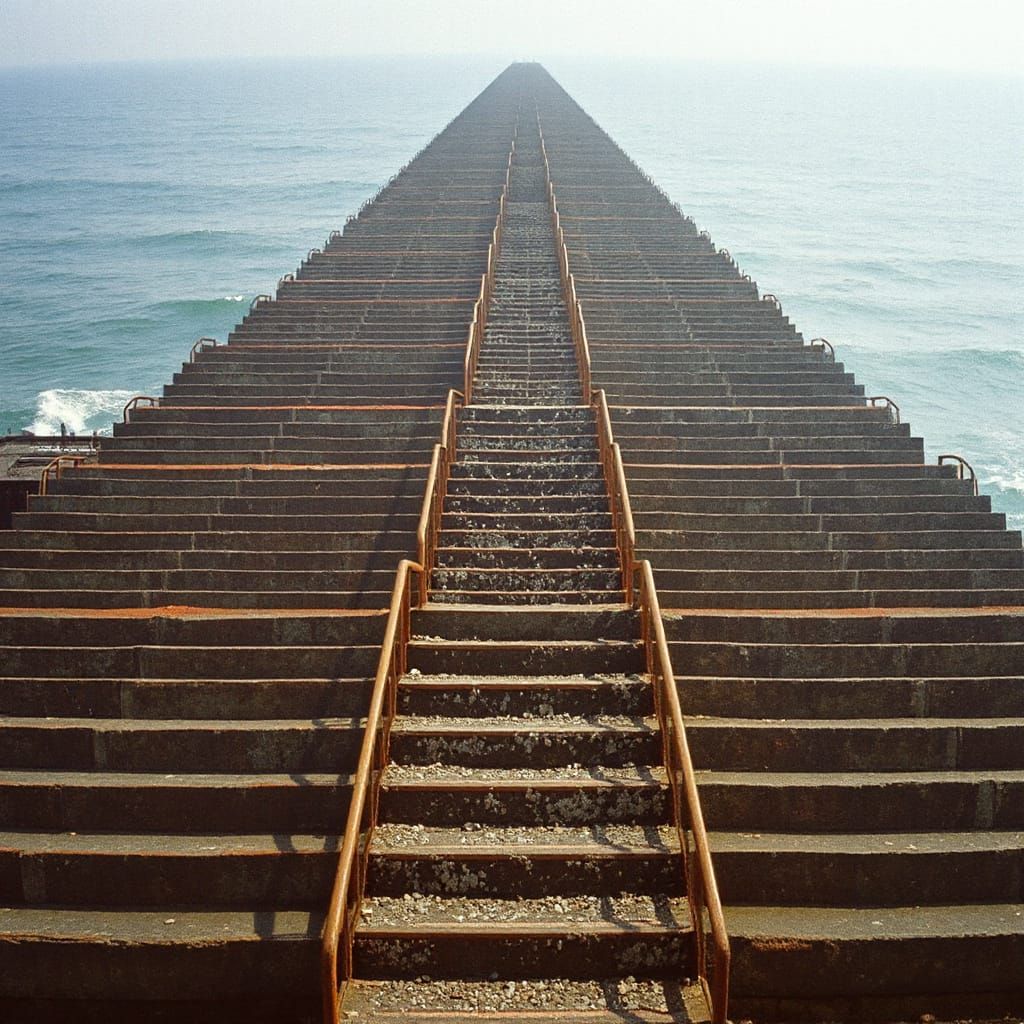 Granite Steps to the Sea: Photorealistic Film Still