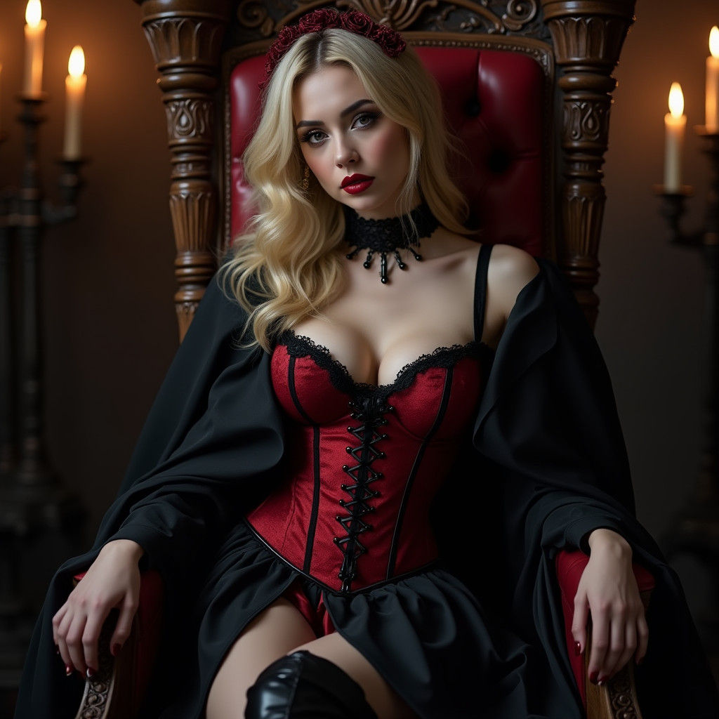 Beautiful Blonde Vampiress in Dark Castle, Photorealistic