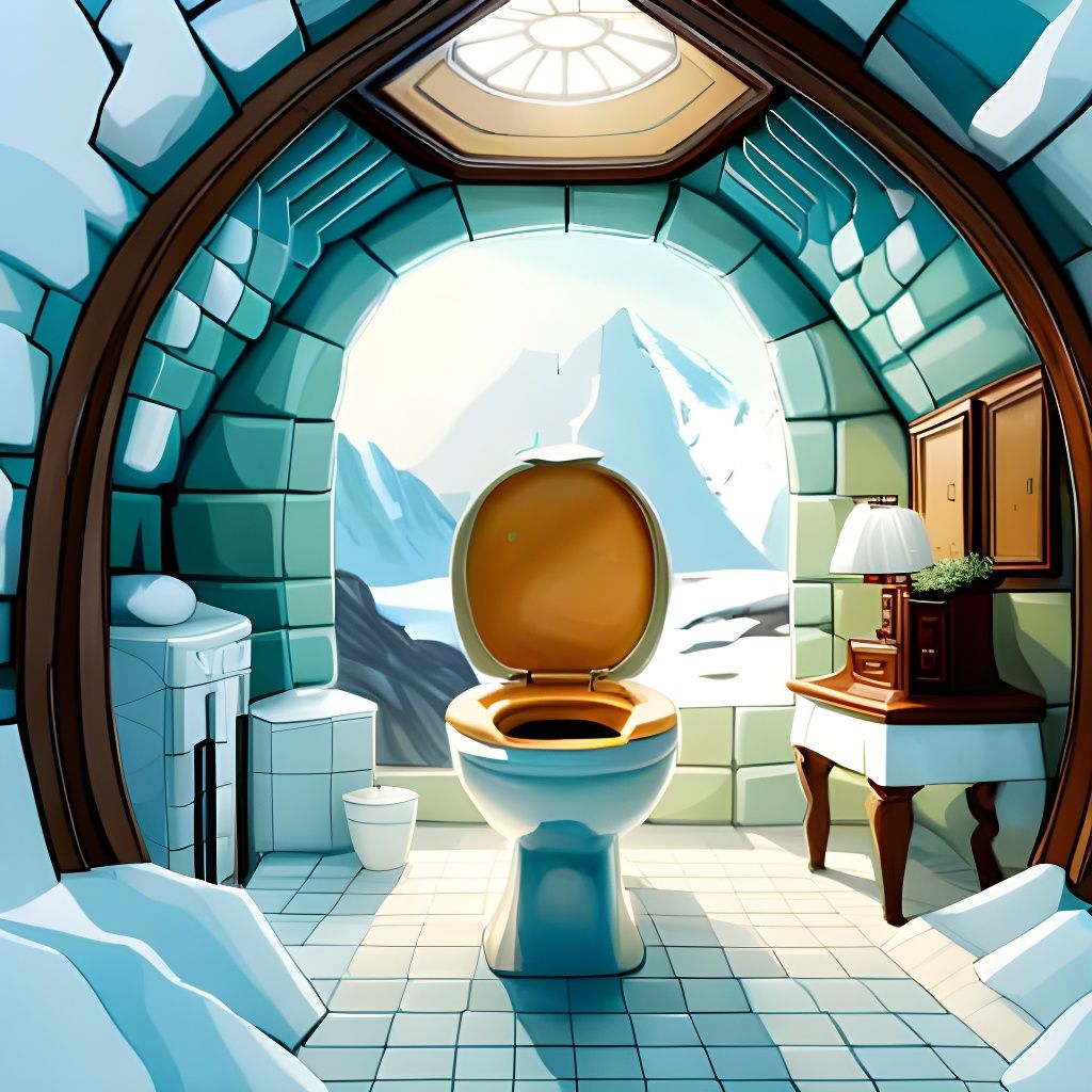 Intricate Igloo Toilet: Hyperdetailed Digital Illustration