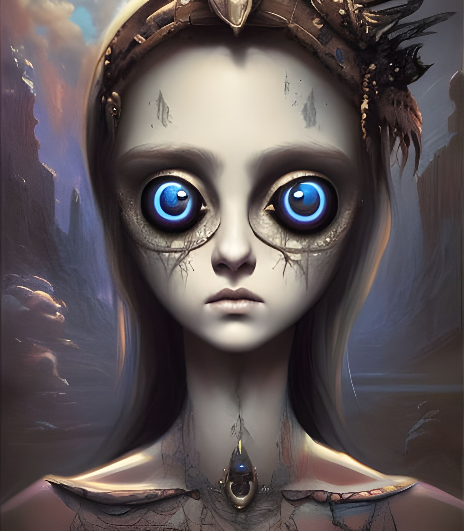 Eerie Eyed Girl: A Gothic Horror Digital Painting