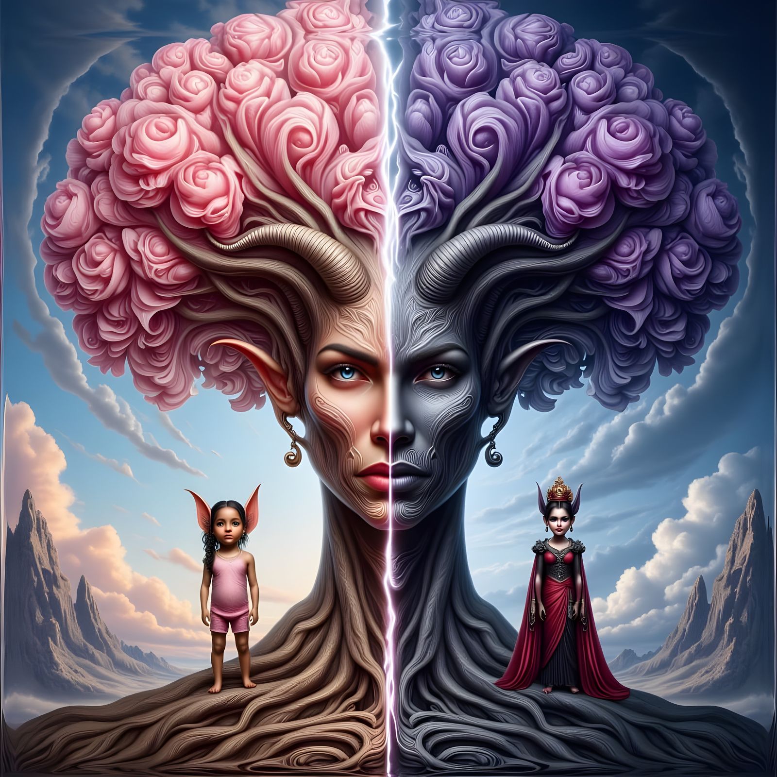 Good Goblin vs. Evil Queen in Dueling Landscapes