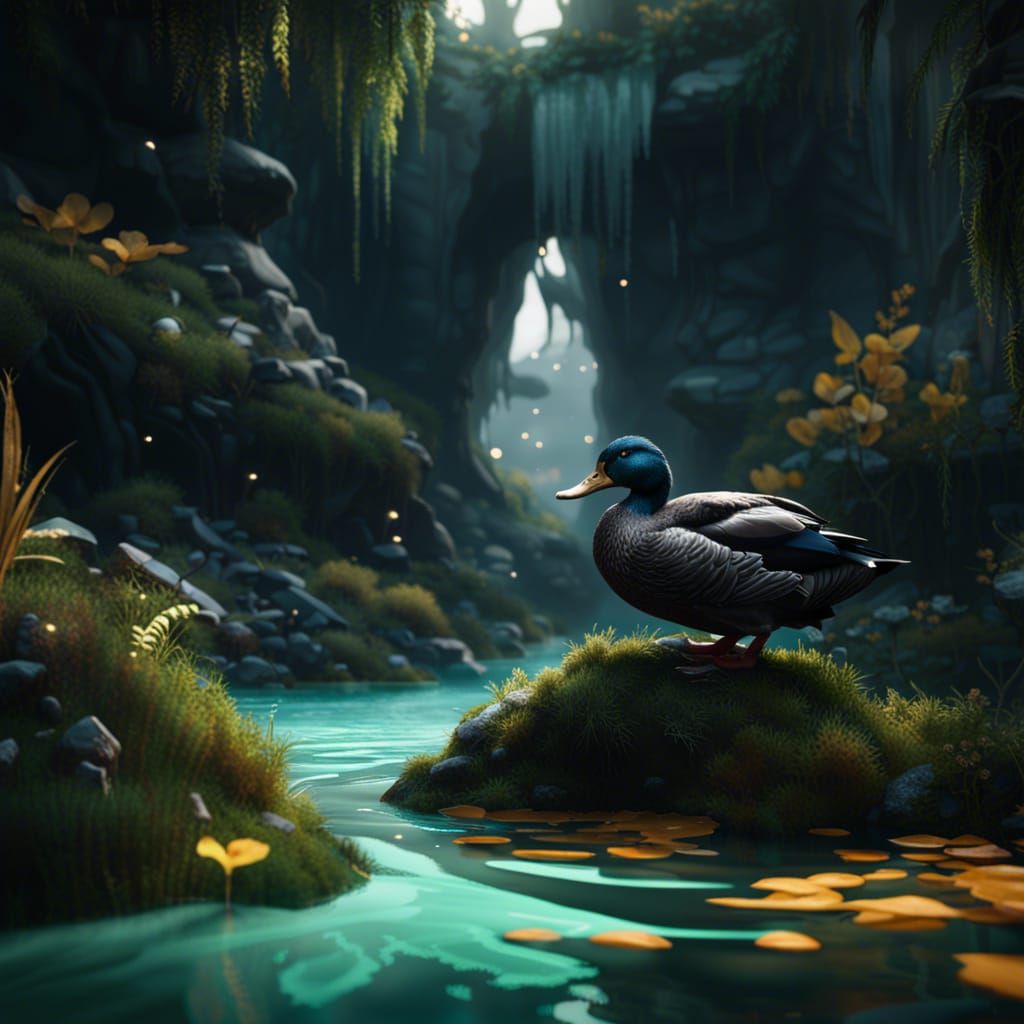 Detailed Matte Painting of a Black Duck