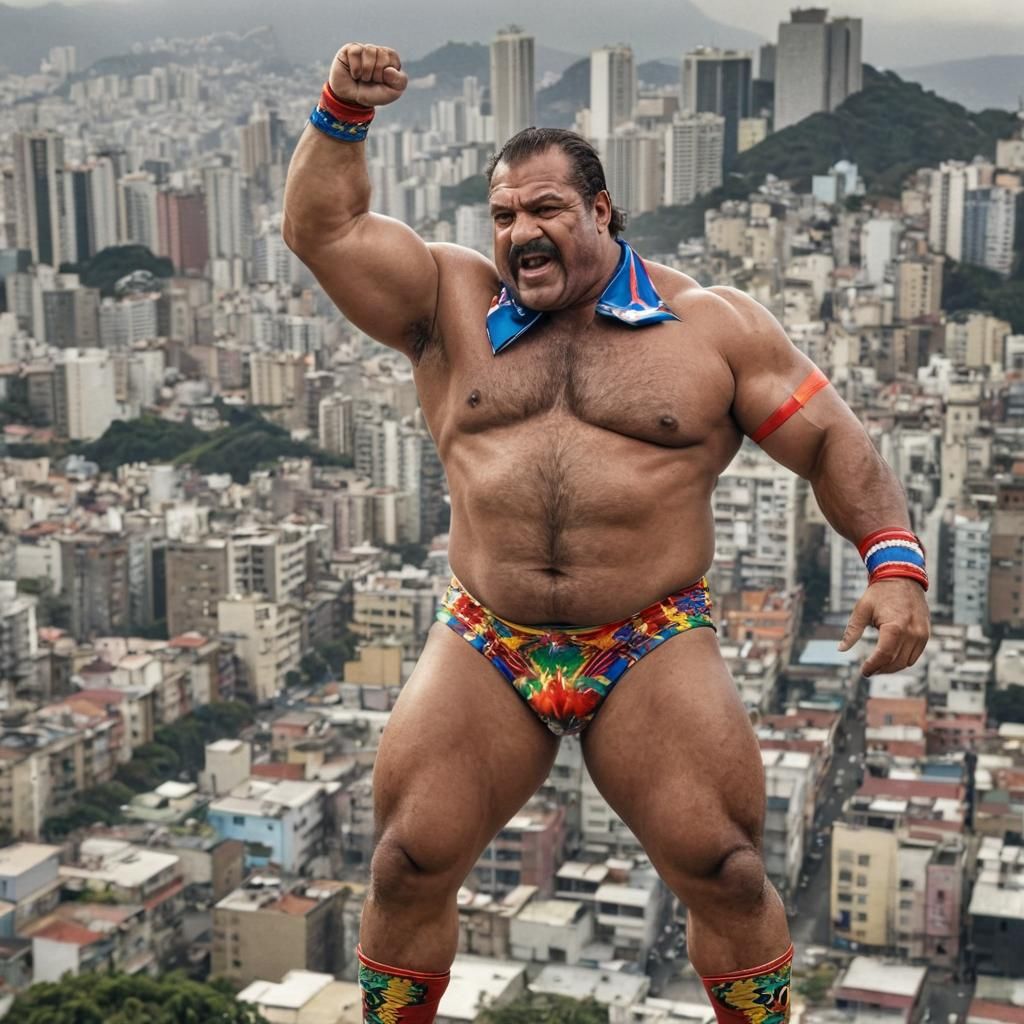 Victorious Puerto Rican Wrestler in Rio: Hyperrealistic Digi...