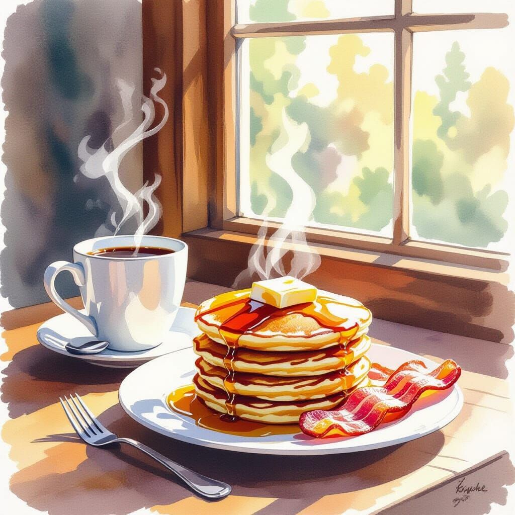 Cozy Sunday Breakfast with Pancakes and Coffee