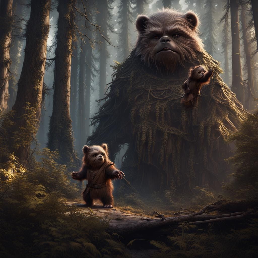 Detailed Ewok Matte Painting in Deep Color