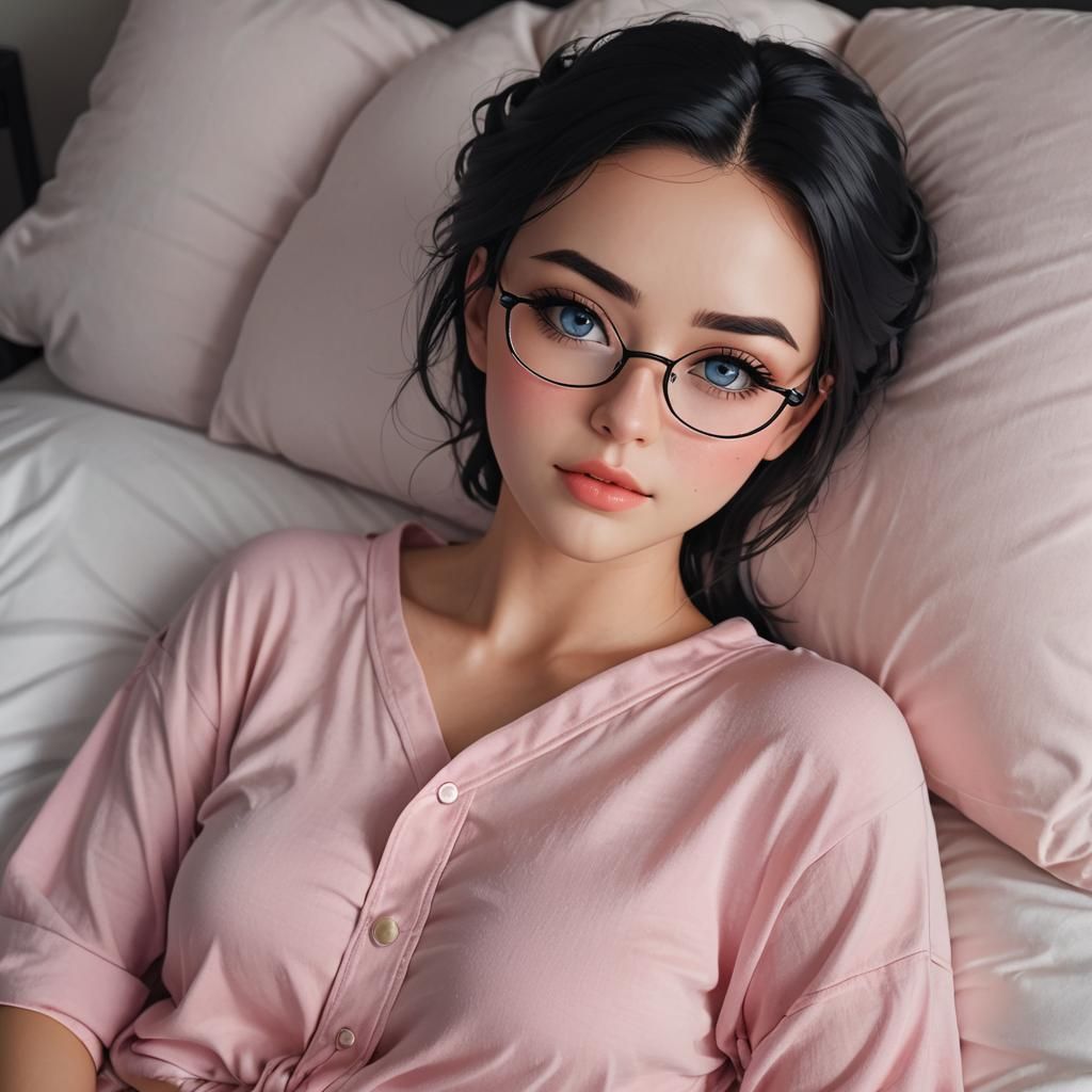 Anime Girl Selfie in Bed, 3D Art