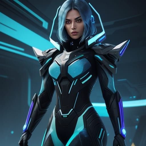 Futuristic Woman With Glowing Microphone In Sci-Fi Art