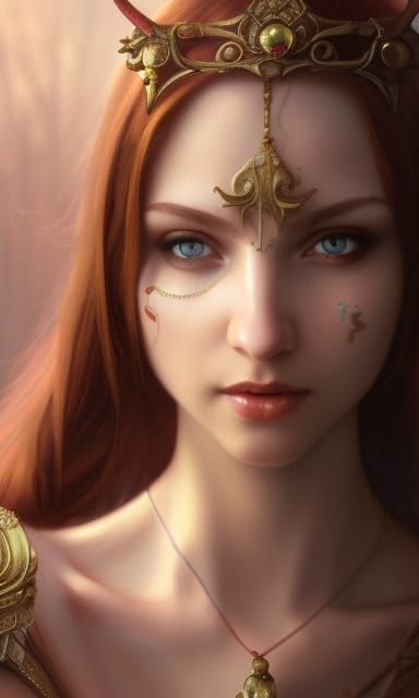 Beautiful Elf with Red Hair in Hyperdetailed Style