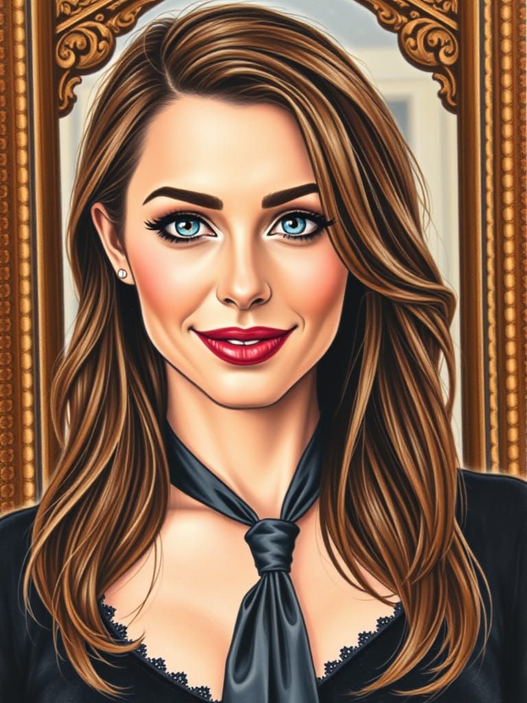 Crayon Portrait of a Goth Woman with Blue Eyes