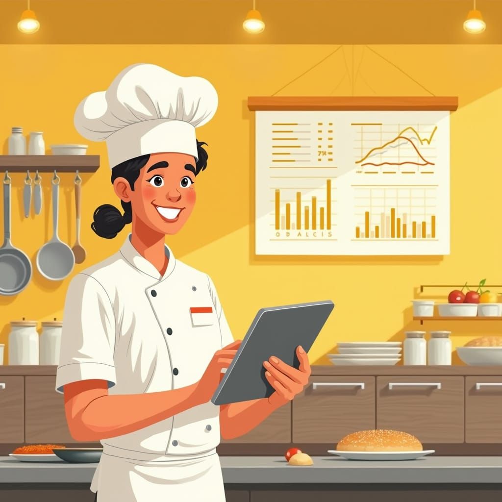 Modern Restaurant Kitchen with Chef in Yellow Tones