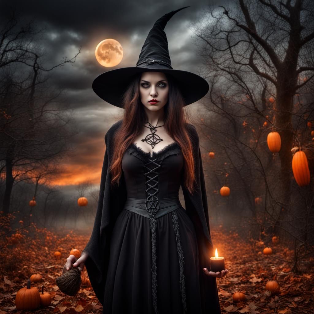 Samhain Witch in Hyperrealistic Style