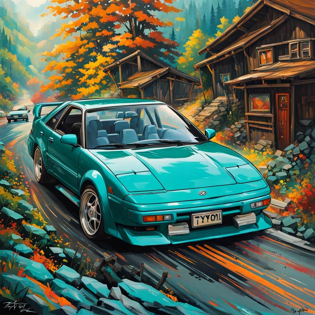 Toyota MR2 Graffiti Art on Mountain Road
